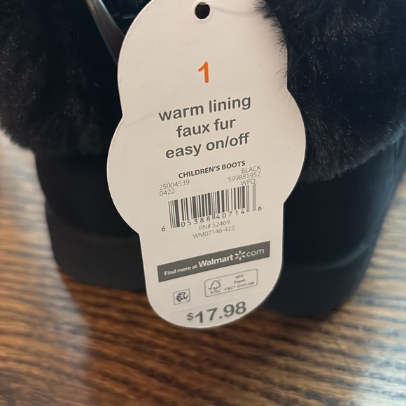 Size 1 black boots with fur trim. - Picture 5 of 5